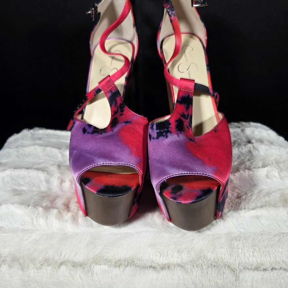 Jessica Simpson Dany Pink Purple Tie Dye Block Heel Sandal Wood Platform 11m - Picture 3 of 4